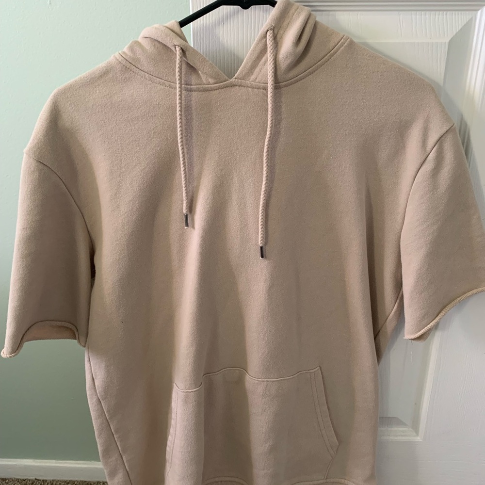 Beige Short Sleeve Hoodie